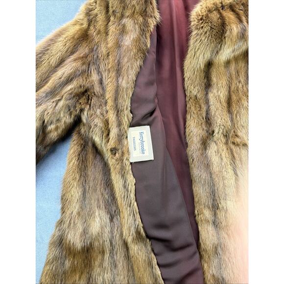 Kerrybrooke Faux Fur Coat Vintage 1950s Brown Made in USA WM L/XL 3/4 Length - Picture 9 of 10